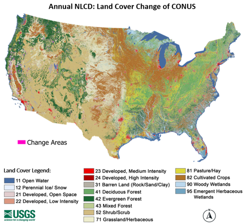 Graphic with land change notated for Annual NLCD product