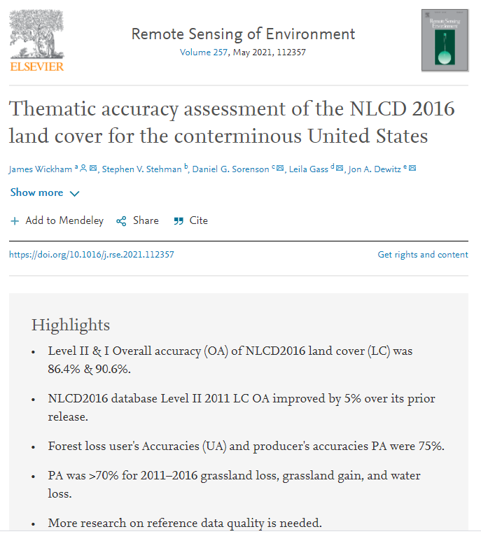 Thematic accuraracy assessment of NLCD 2016 Land Cover